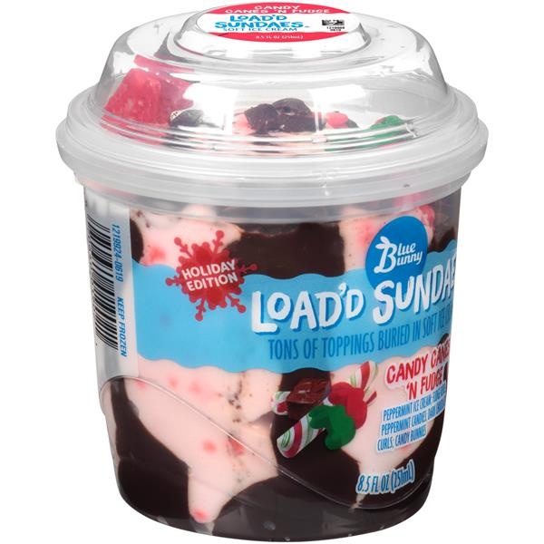 slide 1 of 1, Blue Bunny Load'd Candy Cane & Fudge Cup Holiday Flavor, 8.5 oz