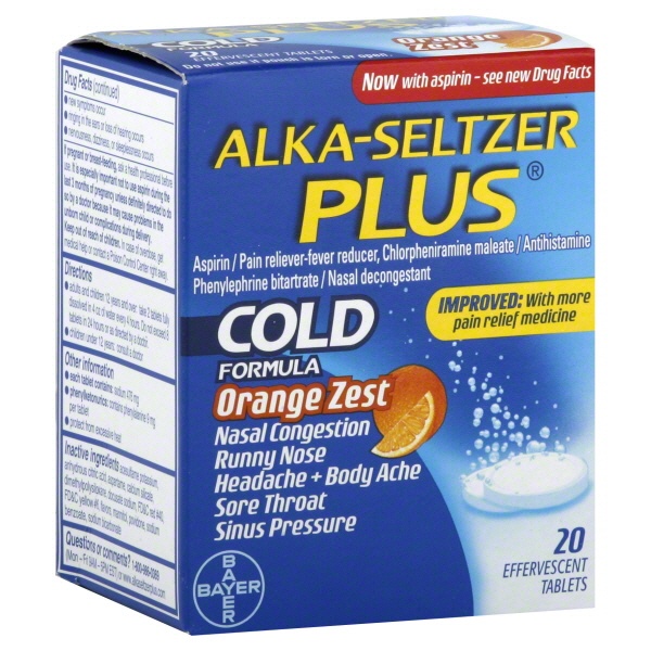 slide 1 of 1, Alka-Seltzer Plus Cold Relief Evffervescent Orange Zest Tablets, 20 ct