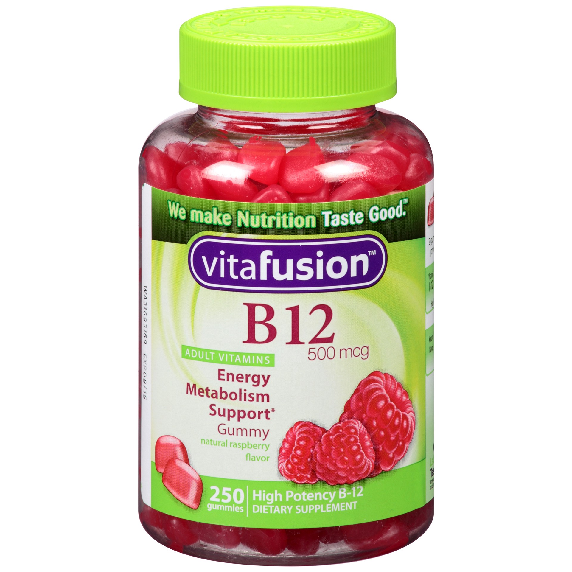 slide 1 of 1, Vitafusion Energy B12 500 mcg Gummy Vitamins For Adults Very Raspberry, 250 ct