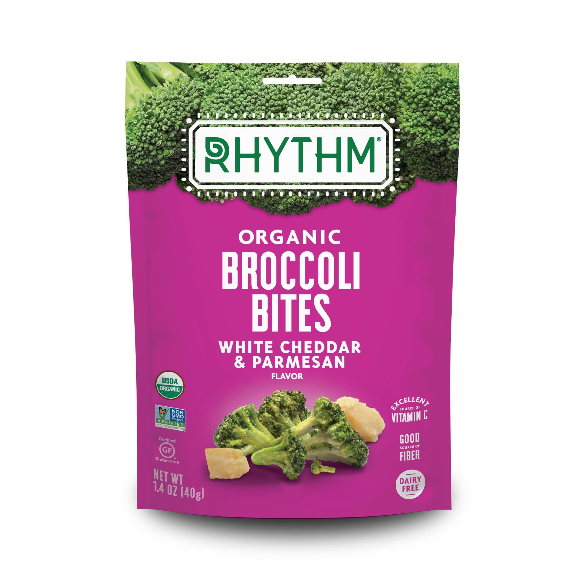 slide 1 of 1, Rhythm Superfoods Crispy Broccoli Bites, White Cheddar and Parmesan, Organic and Non-GMO, 1.4 oz
