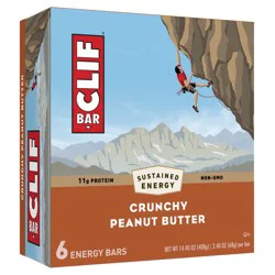 CLIF BAR - Crunchy Peanut Butter - Made with Organic Oats - 11g Protein - Non-GMO - Plant Based - Energy Bars - 2.4 oz. (6 Pack)