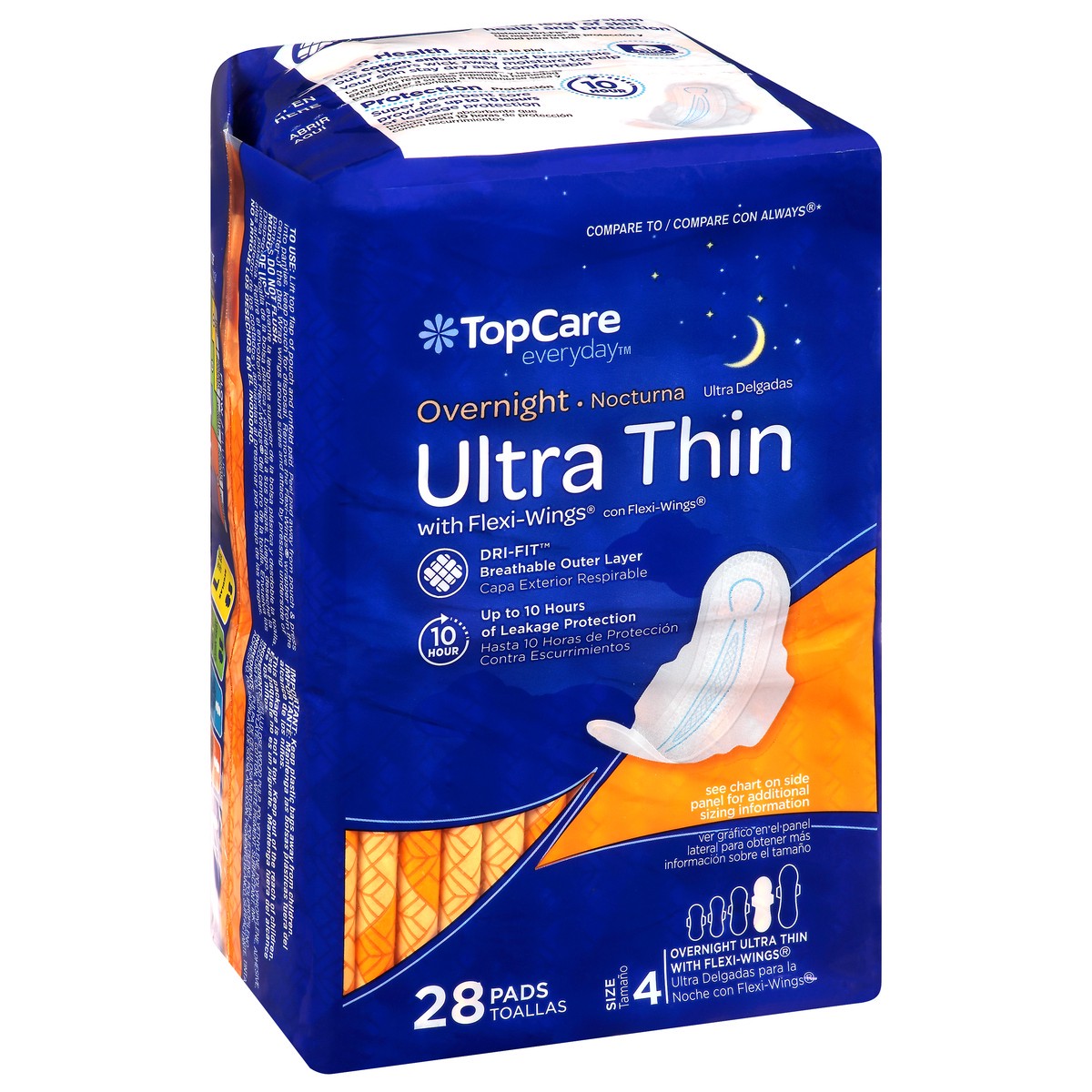 slide 3 of 9, TopCare Everyday Size 4 Overnight Ultra Thin Pads With Flexi Wings 28 ea, 28 ct