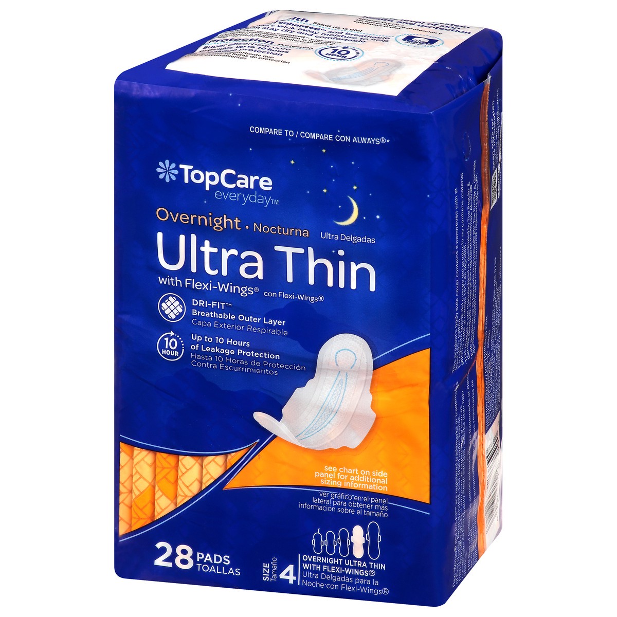 slide 2 of 9, TopCare Everyday Size 4 Overnight Ultra Thin Pads With Flexi Wings 28 ea, 28 ct