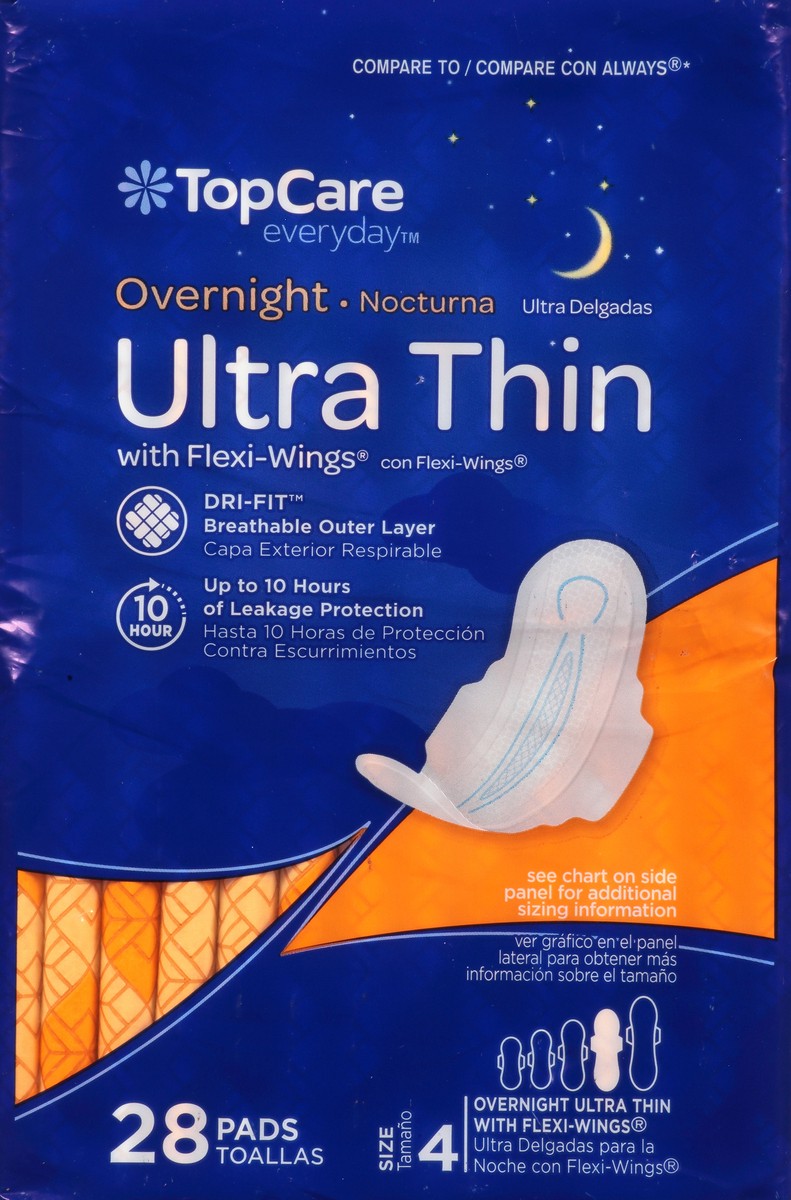 slide 9 of 9, TopCare Everyday Size 4 Overnight Ultra Thin Pads With Flexi Wings 28 ea, 28 ct