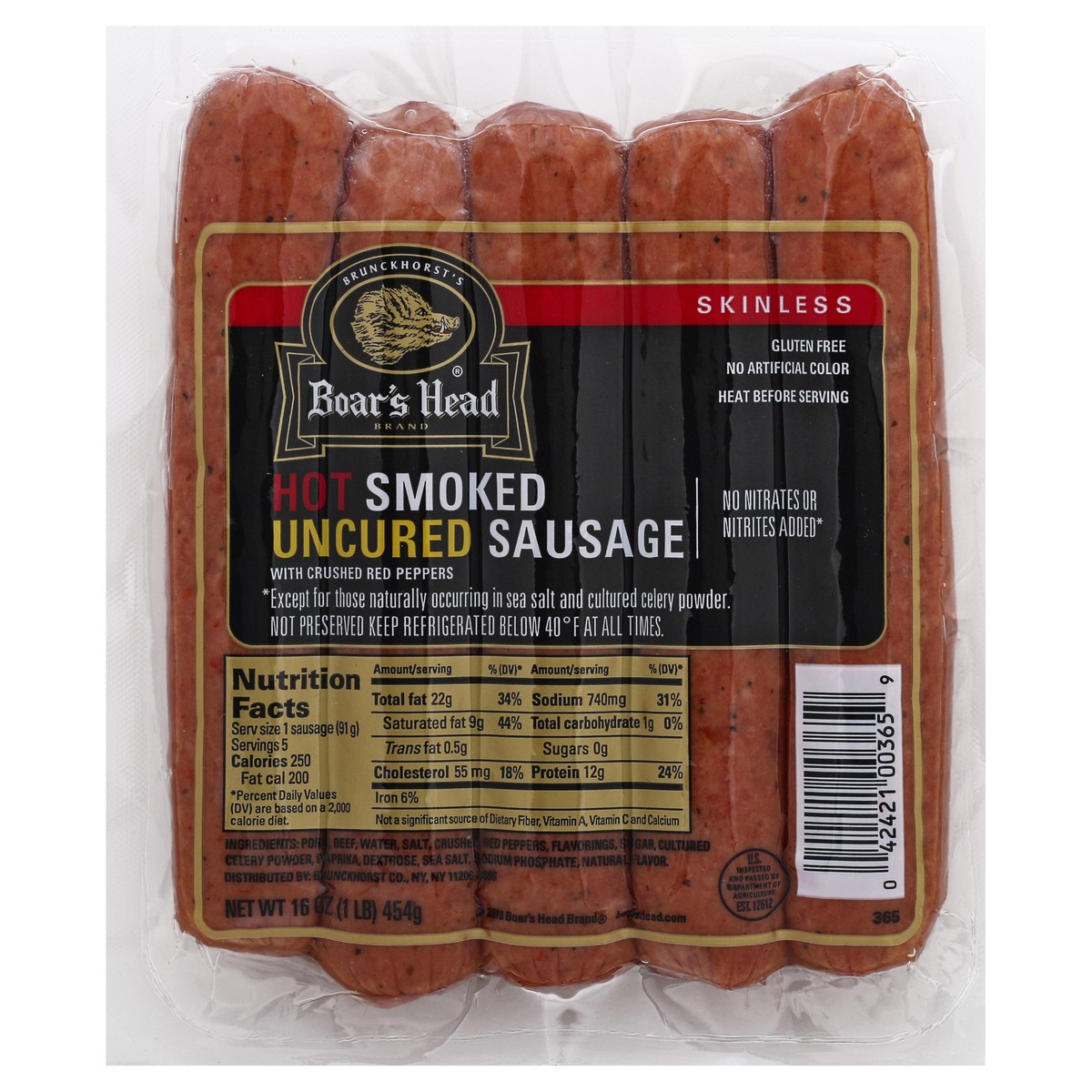 slide 6 of 6, Boar's Head Hot Smoked Uncured Sausage, 16 oz