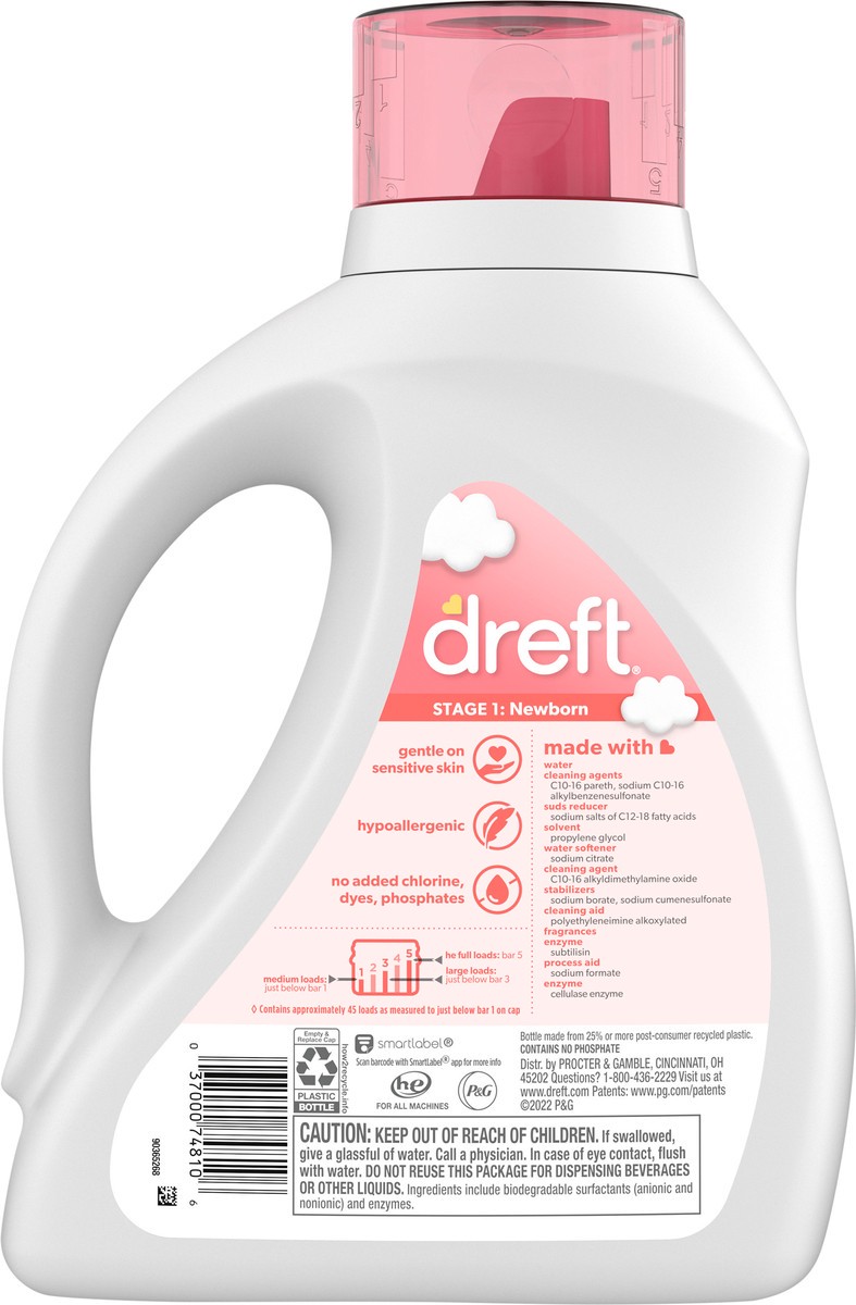 slide 4 of 4, Dreft Stage 1: Newborn Baby Liquid Laundry Detergent, 45 loads 65 fl oz, 65 fl oz