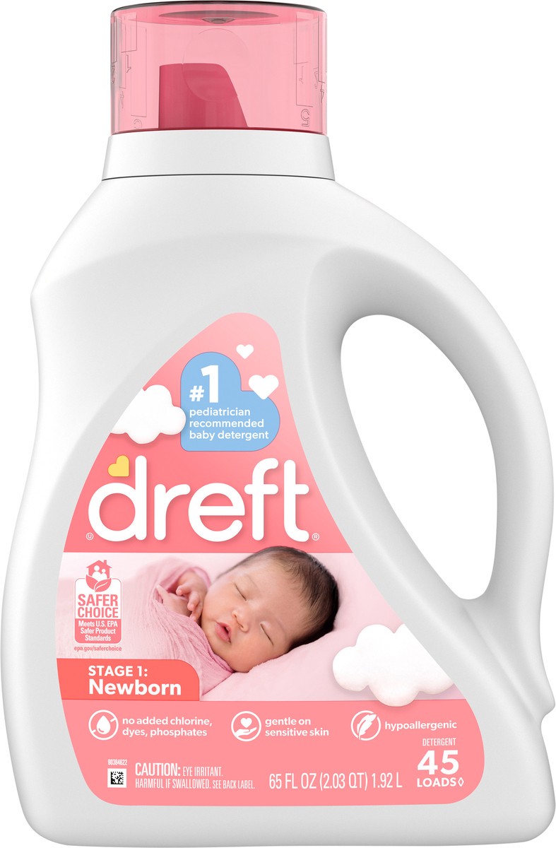 slide 3 of 4, Dreft Stage 1: Newborn Baby Liquid Laundry Detergent, 45 loads 65 fl oz, 65 fl oz