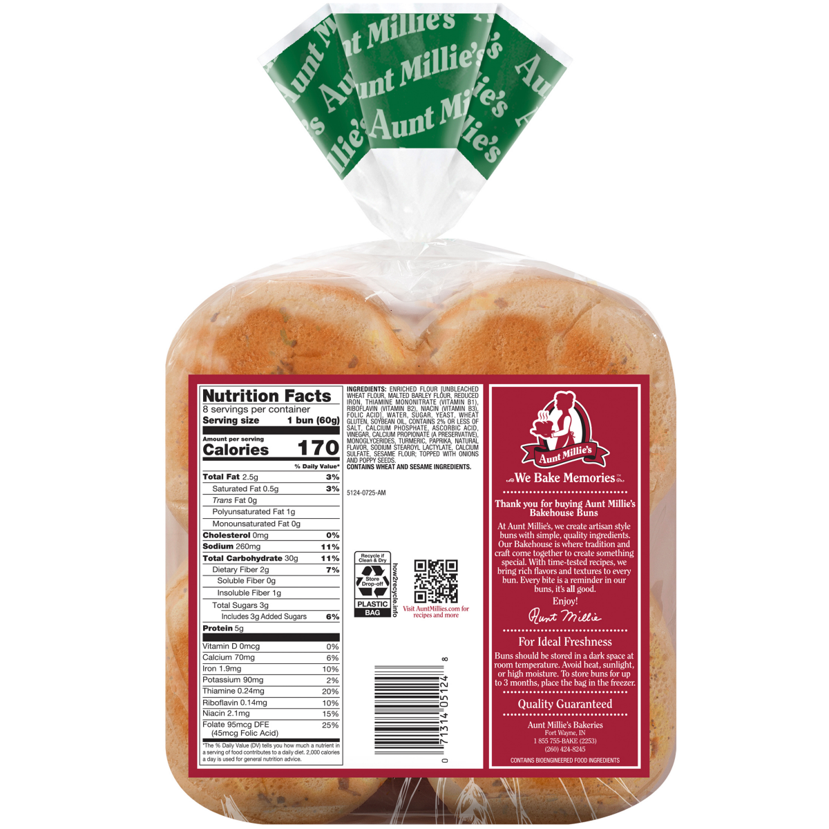 slide 8 of 8, Aunt Millie's Bakehouse Artisan Style Onion Hamburger Buns 8 ct, 8 ct