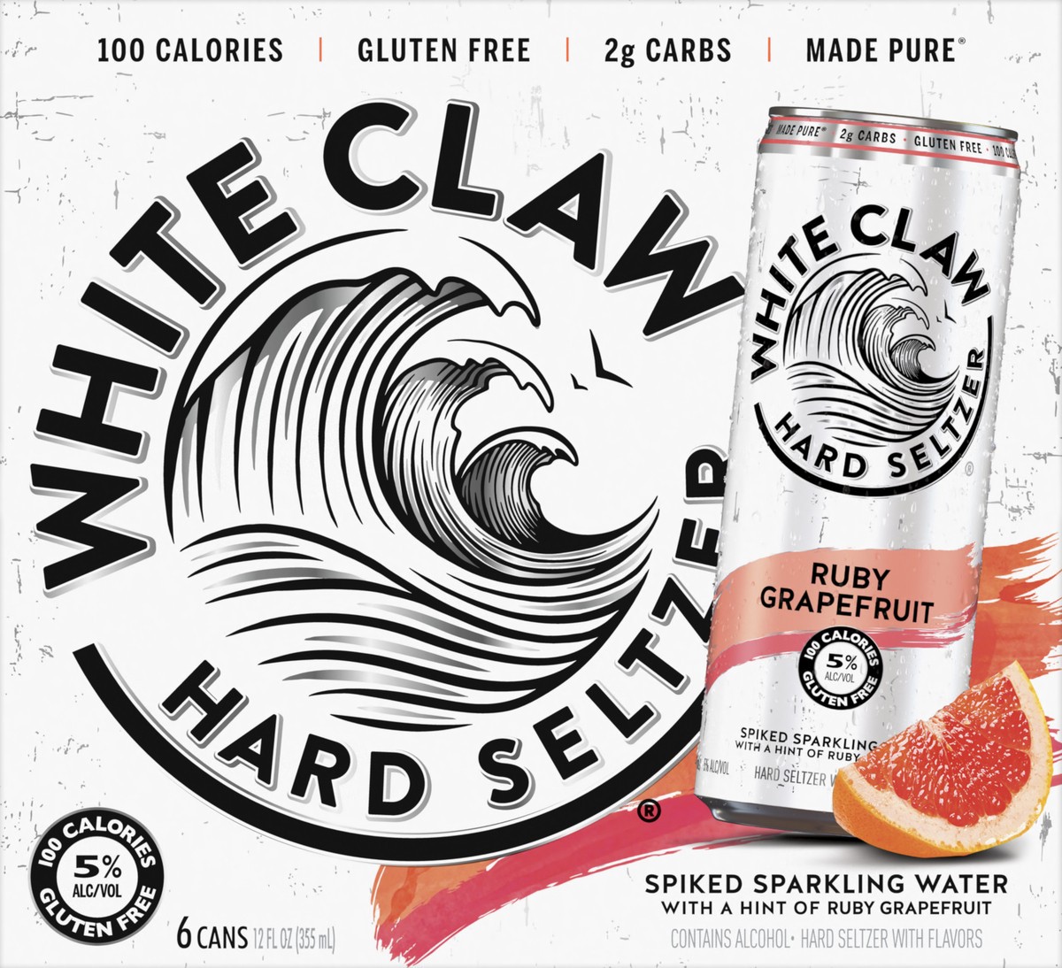 slide 2 of 7, White Claw 6 Pack Spiked Ruby Grapefruit Hard Seltzer 6 ea, 6 ct; 12 oz