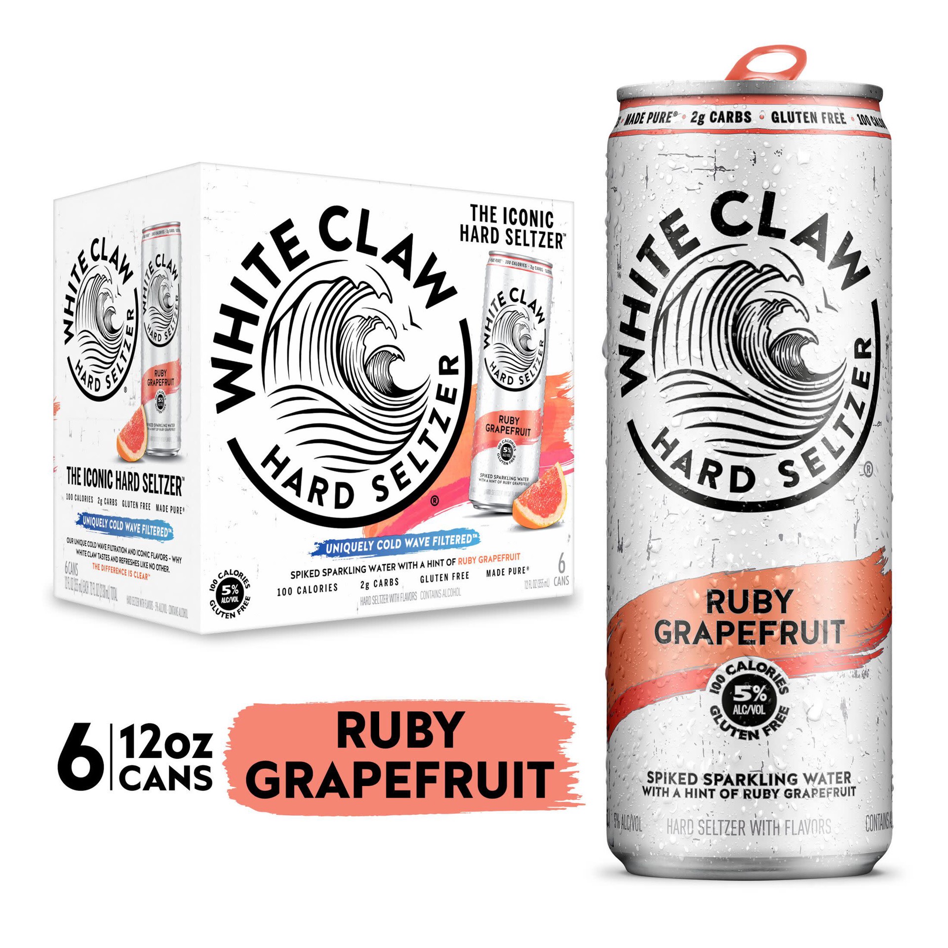 slide 1 of 7, White Claw 6 Pack Spiked Ruby Grapefruit Hard Seltzer 6 ea, 6 ct; 12 oz