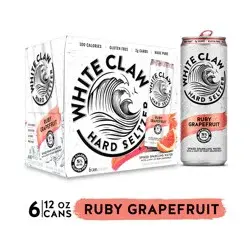 White Claw Hard Seltzer Ruby Grapefruit, 6 Pack, 12 fl oz Cans, 5% ABV