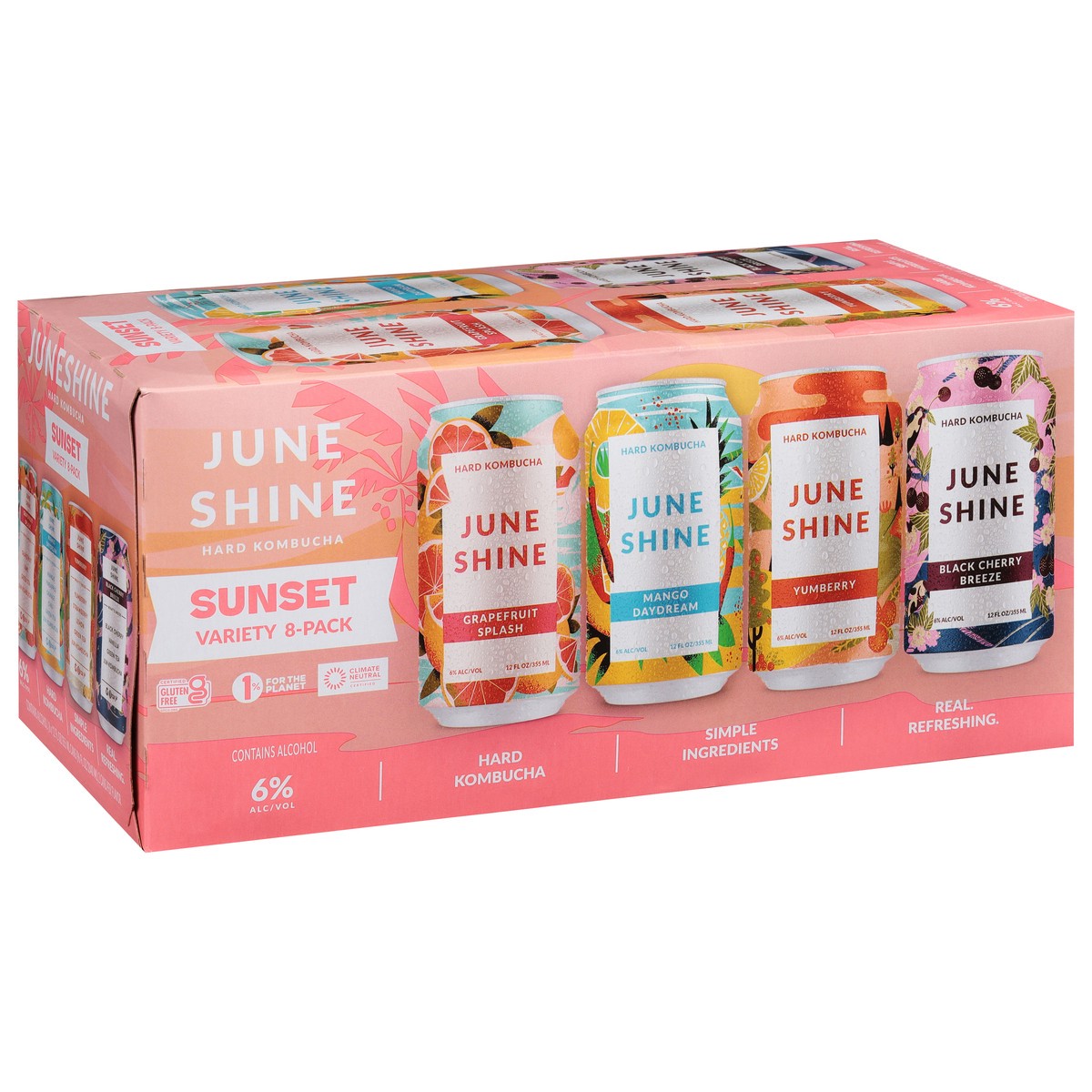 slide 2 of 9, JuneShine Sunset Hard Kombucha Variety 8 - 12 fl oz Cans, 8 ct; 12 oz