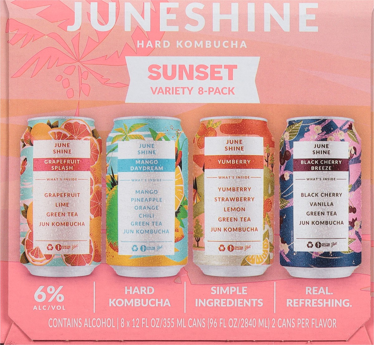 slide 3 of 9, JuneShine Sunset Hard Kombucha Variety 8 - 12 fl oz Cans, 8 ct; 12 oz