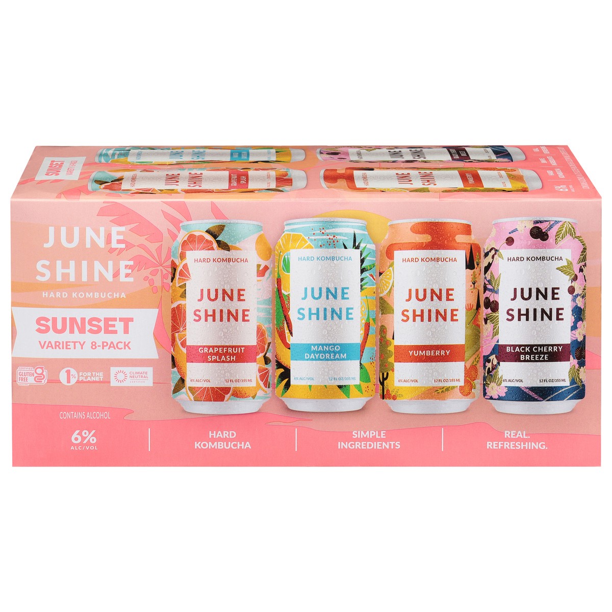 slide 1 of 9, JuneShine Sunset Hard Kombucha Variety 8 - 12 fl oz Cans, 8 ct; 12 oz