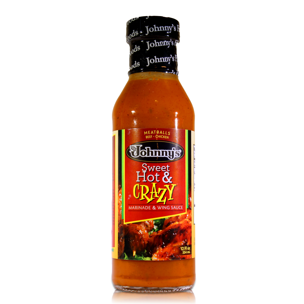 slide 3 of 3, Johnny's Sweet Hot & Crazy Marinade & Wing Sauce, 12 fl oz
