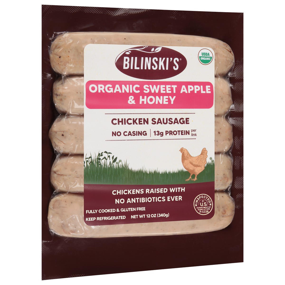 slide 2 of 9, Bilinski's Organic Sweet Apple & Honey Chicken Sausage 12 oz, 12 oz