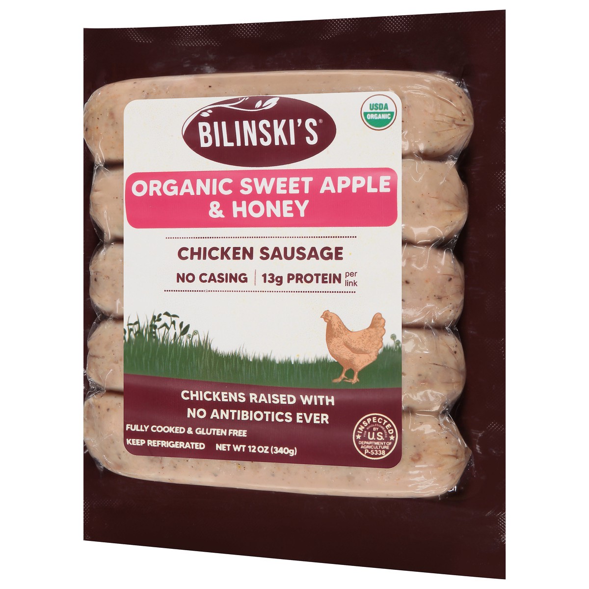 slide 3 of 9, Bilinski's Organic Sweet Apple & Honey Chicken Sausage 12 oz, 12 oz