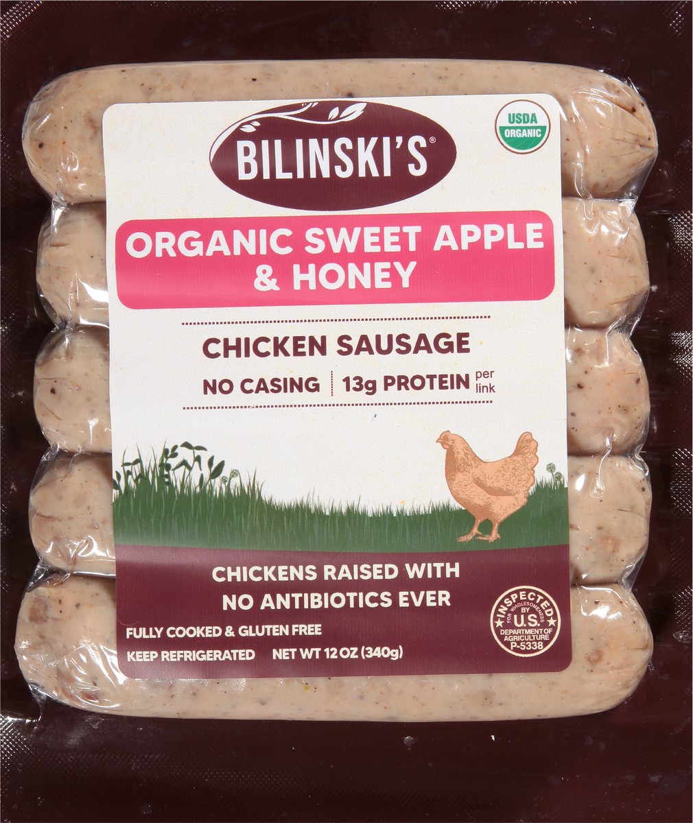 slide 6 of 9, Bilinski's Organic Sweet Apple & Honey Chicken Sausage 12 oz, 12 oz