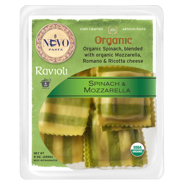 slide 1 of 1, Nuovo Organic Spinch&Mozzarla Ravli, 9 oz