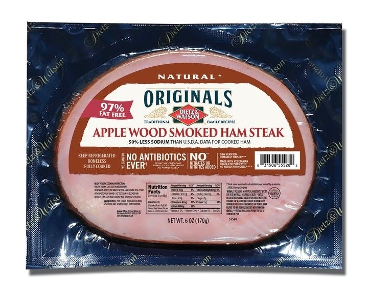 slide 1 of 8, Dietz & Watson Ham Steak, Apple Wood Smoked, Uncured, 6 oz