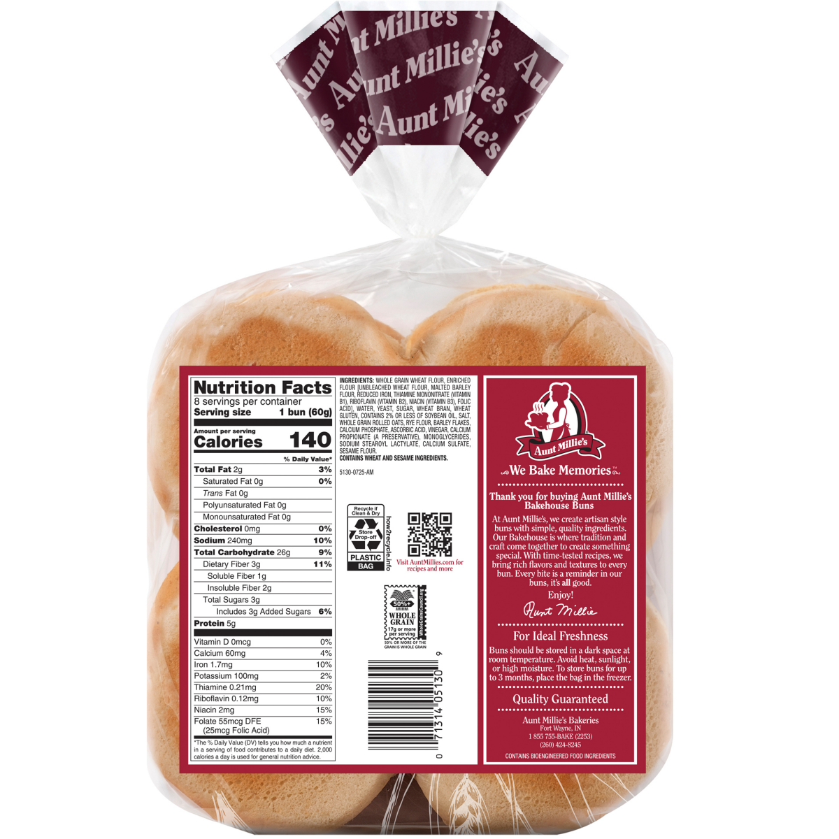 slide 7 of 8, Aunt Millie's Bakehouse Artisan Style Whole Grain Hamburger Buns 8 ct, 8 ct
