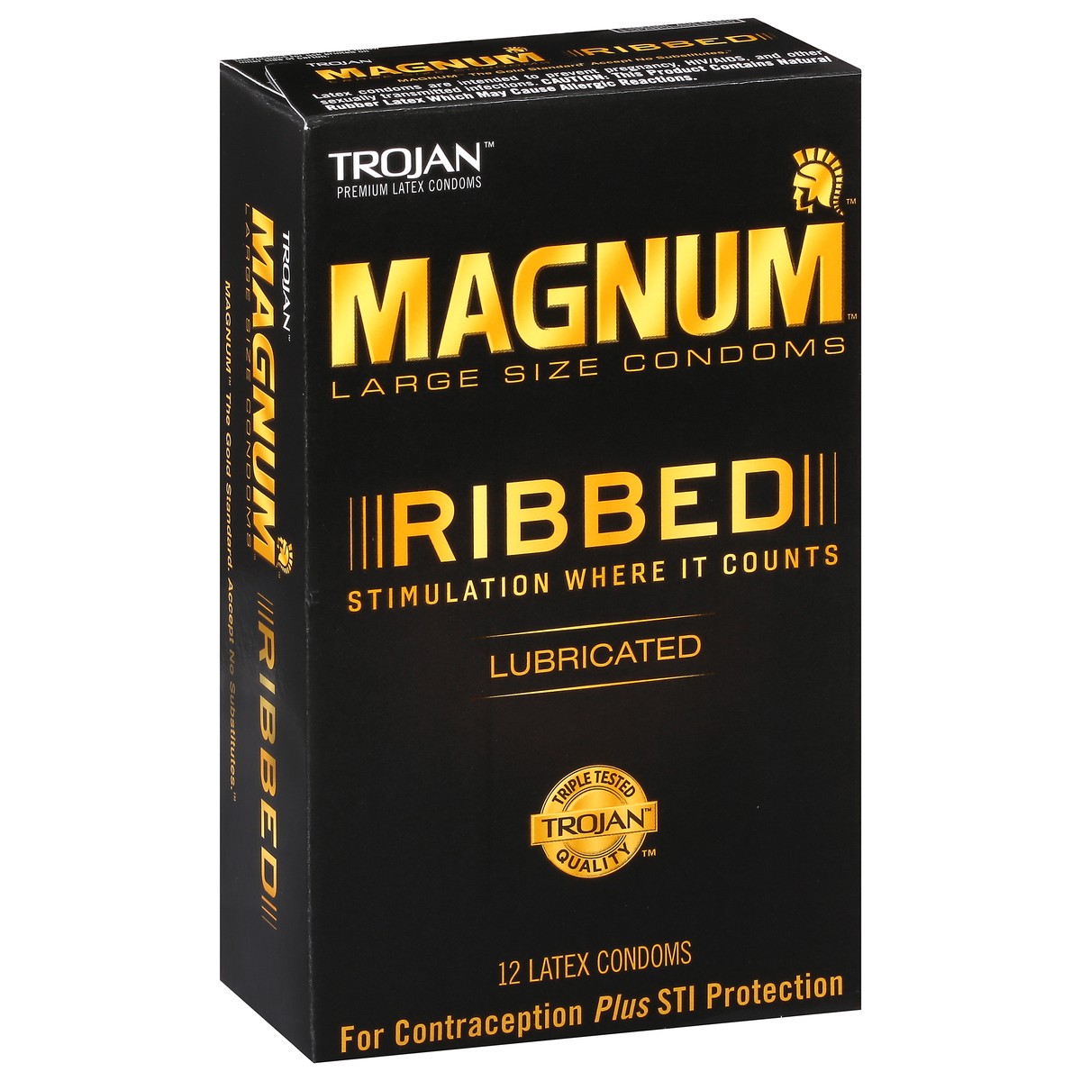 slide 2 of 9, Trojan Magnum Ribbed Lubricated Latex Condoms 12 ea, 12 ct