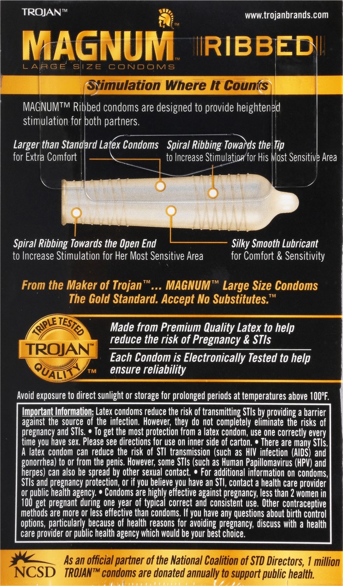 slide 9 of 9, Trojan Magnum Ribbed Lubricated Latex Condoms 12 ea, 12 ct