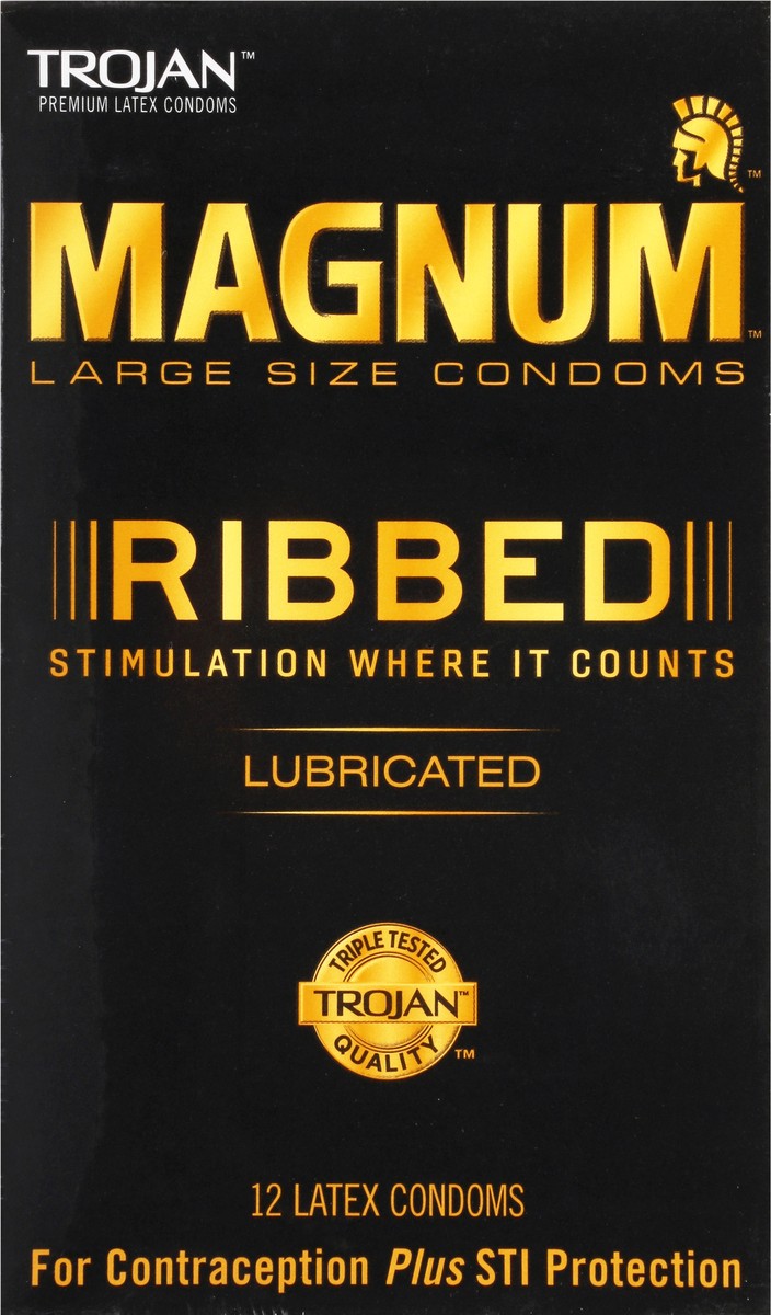 slide 5 of 9, Trojan Magnum Ribbed Lubricated Latex Condoms 12 ea, 12 ct