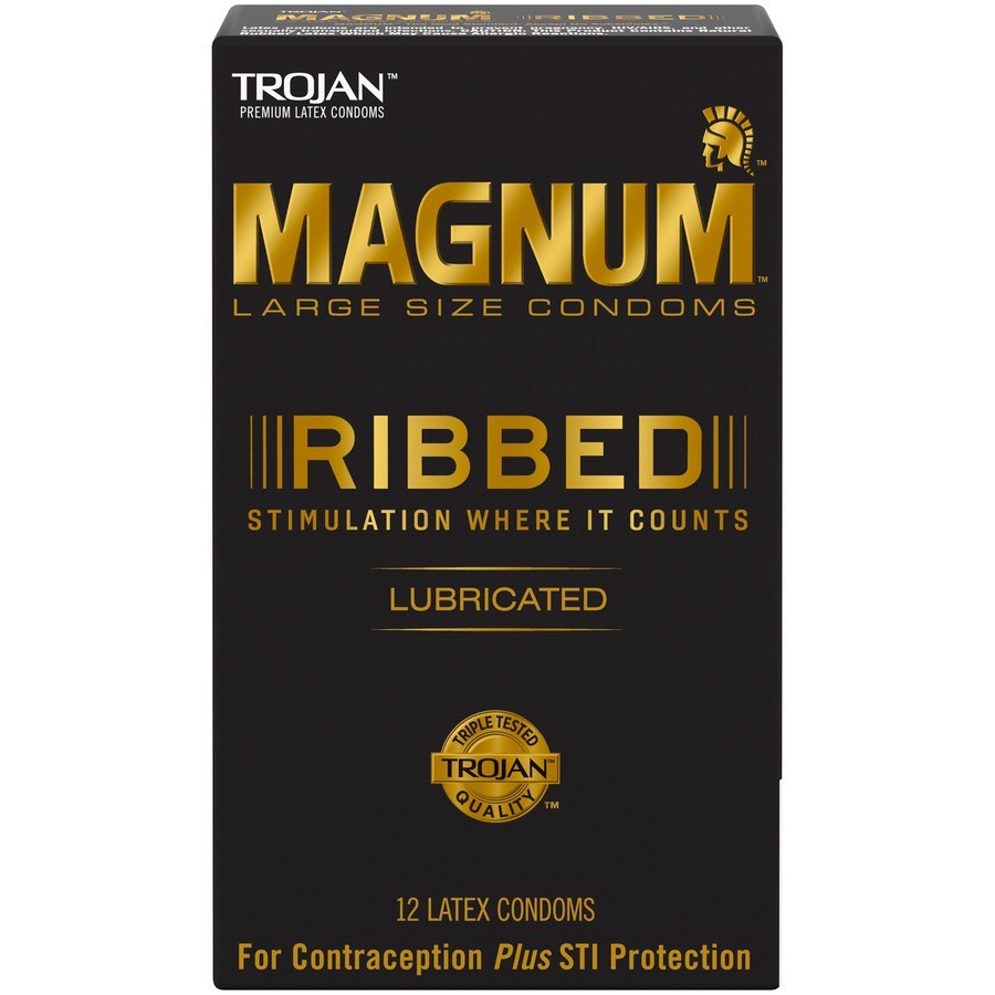 slide 1 of 9, Trojan Magnum Ribbed Lubricated Latex Condoms 12 ea, 12 ct