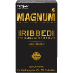 Trojan Magnum Ribbed Large Size Lubricated Condoms - 12 ct