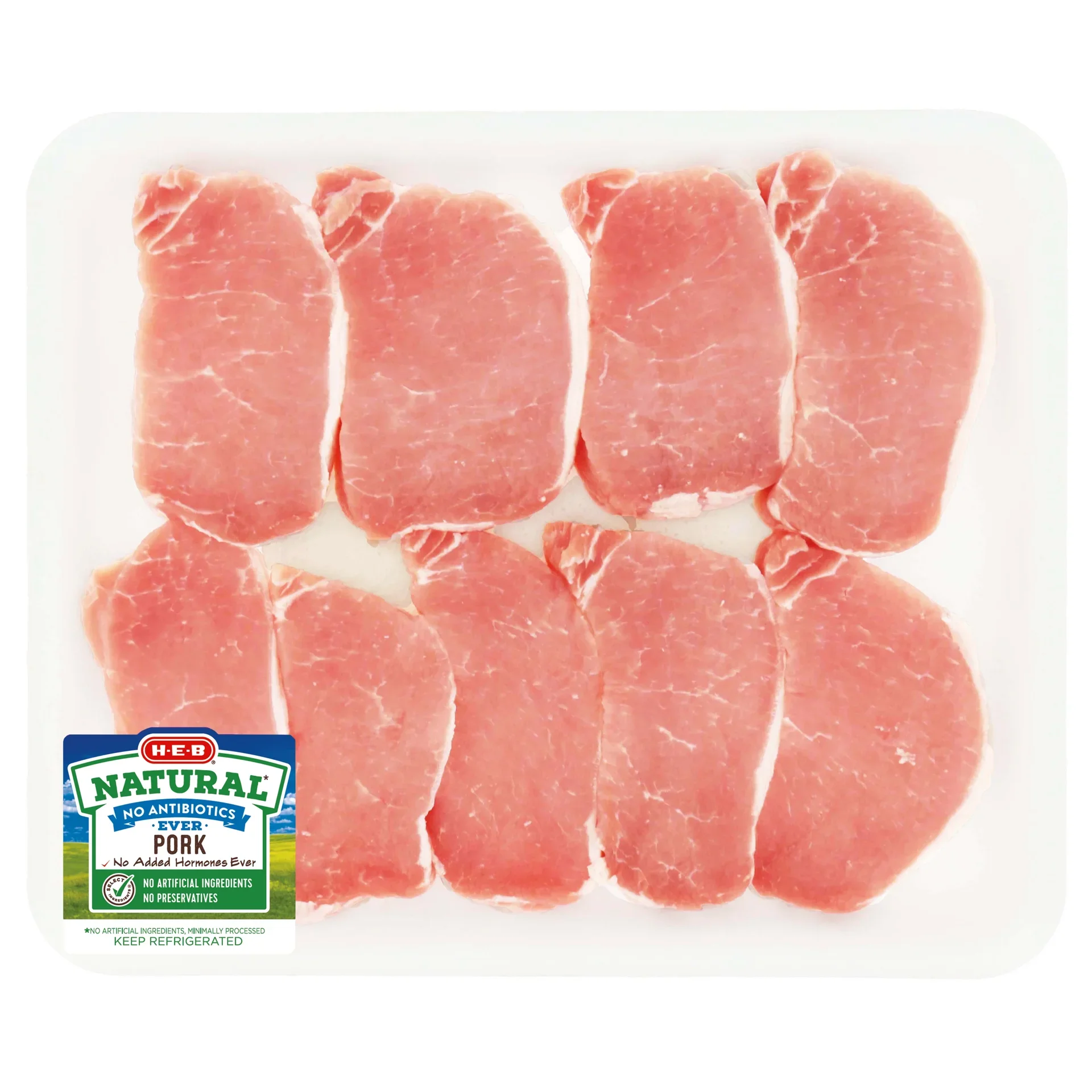 slide 1 of 1, H-E-B Natural Boneless Center Loin Pork Chops - Value Pack, per lb