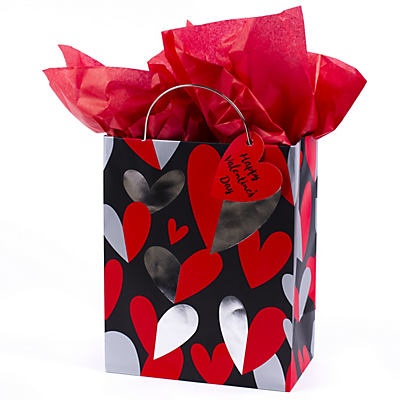 slide 1 of 1, Hallmark Red & Silver Heart Medium Valentine's Day Gift Bag with Tissue Paper, 1.25 oz