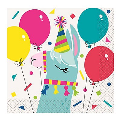 slide 1 of 1, Unique Industries Llama Birthday Balloon Beverage Napkins, 16 ct