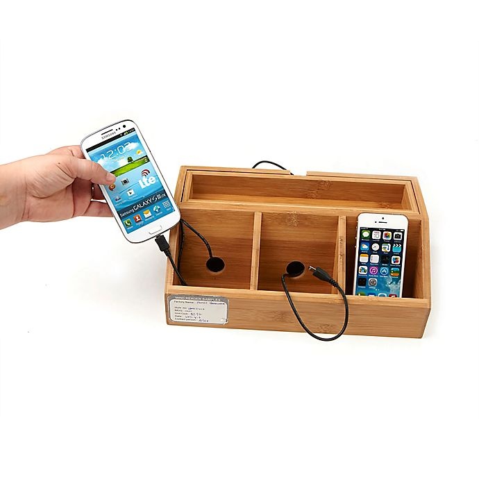 slide 2 of 7, Mind Reader Bamboo Charging Station and Desk Organizer - Brown, 1 ct