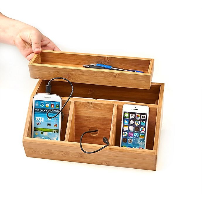 slide 3 of 7, Mind Reader Bamboo Charging Station and Desk Organizer - Brown, 1 ct