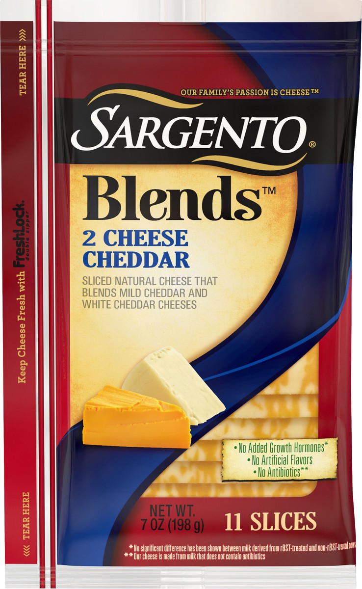 slide 12 of 13, Sargento Blends 2 Cheese Cheddar Sliced Cheese 7 oz. Pack, 7 oz