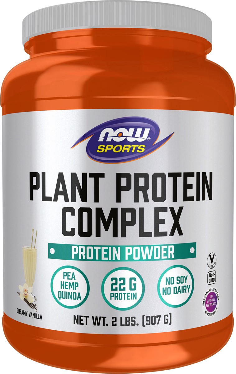 slide 6 of 8, NOW Sports Plant Protein Complex, Creamy Vanilla Powder - 2 lbs., 2 lb