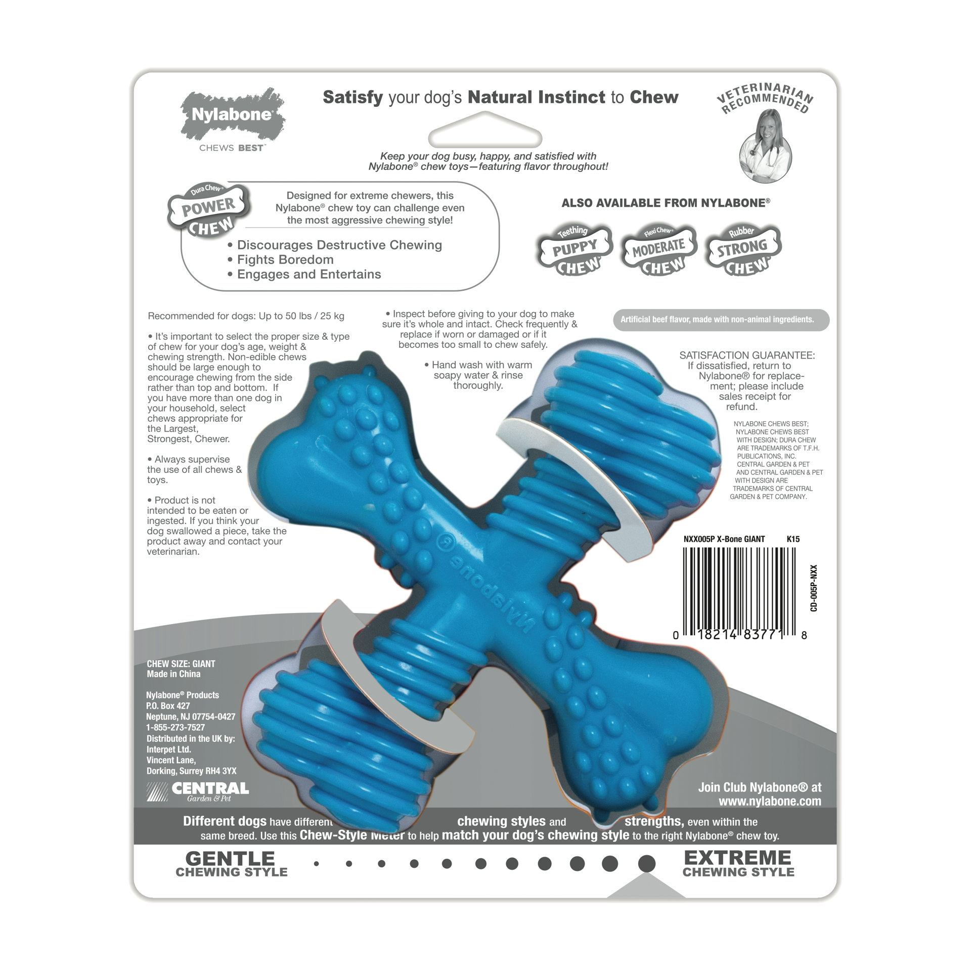 slide 2 of 9, Nylabone Comfort Hold X Bone Power Chew Durable Dog Toy Beef Large/Giant - Up to 50 lbs.(1 Count), 1 ct