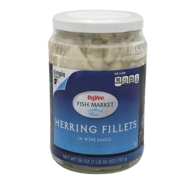 slide 1 of 1, Hy-Vee Fish Market Herring Fillets In Wine Sauce, 26 oz