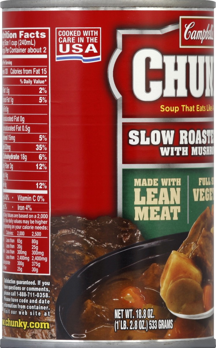 slide 3 of 6, Campbell's Chunky Slow Roasted Beef With Mushrooms Soup, 18.8 oz