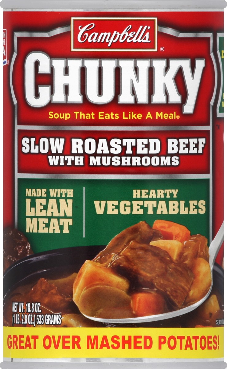 slide 3 of 6, Campbell's Chunky Slow Roasted Beef With Mushrooms Soup, 18.8 oz