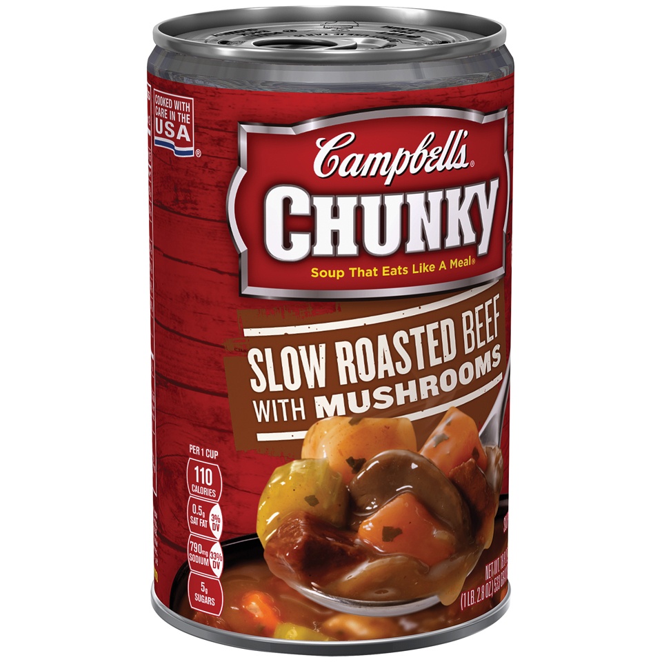 slide 1 of 6, Campbell's Chunky Slow Roasted Beef With Mushrooms Soup, 18.8 oz