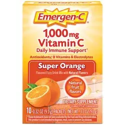 Emergen-C Vitamin C 1000mg Powder (10 Count, Super Orange Flavor), With Antioxidants, B Vitamins and Electrolytes, Dietary Supplement Fizzy Drink Mix, Caffeine Free