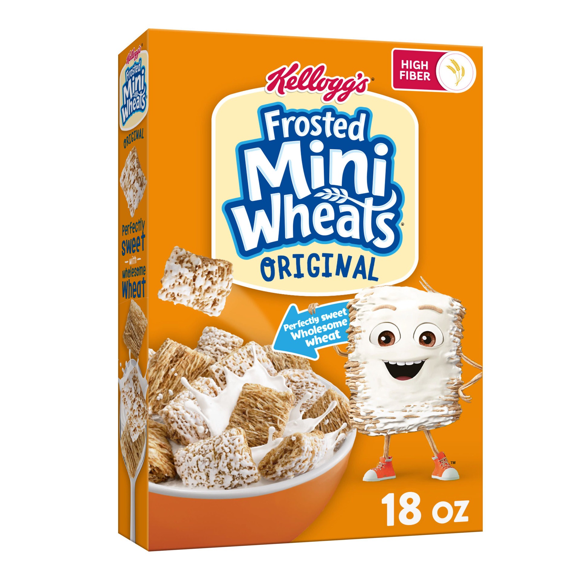 slide 1 of 5, Frosted Mini-Wheats Kellogg's Frosted Mini-Wheats Cold Breakfast Cereal, High-Fiber, Whole Grain, Original, 18oz Box, 1 Box, 18 oz