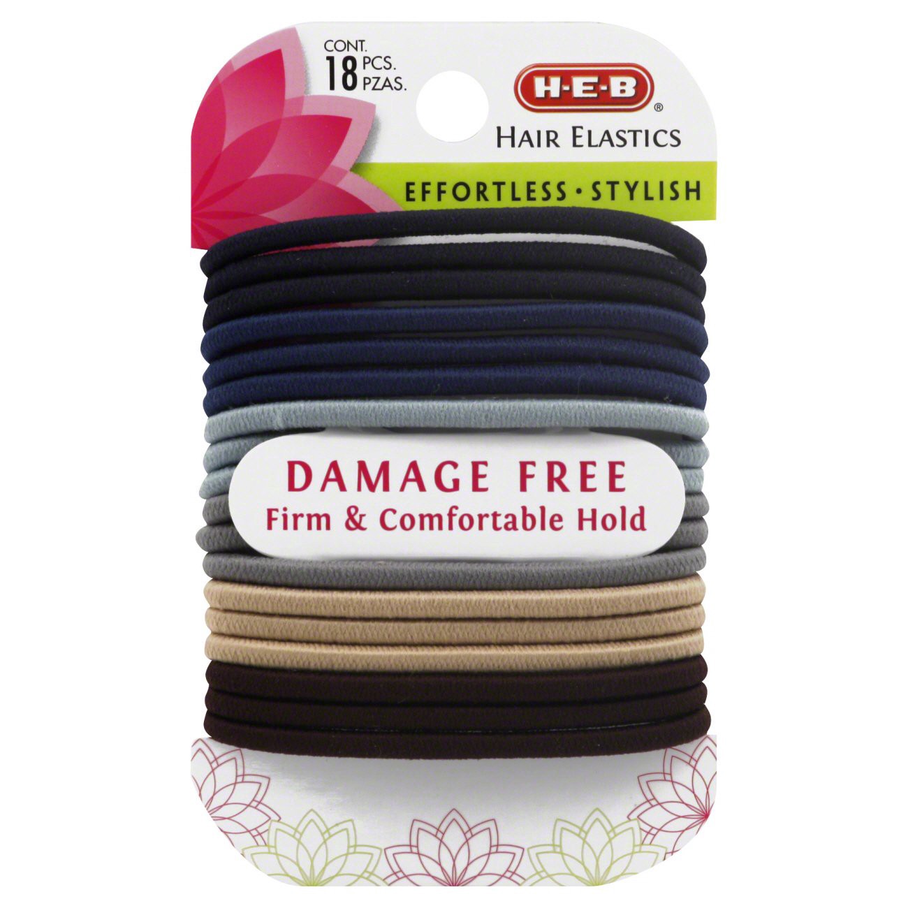 slide 1 of 1, H-E-B Damage Free Hair Elastics Assorted Colors, 18 ct
