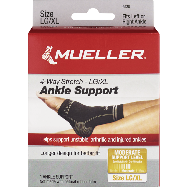 slide 1 of 1, Mueller Large/Extra Large 4-Way Stretch Ankle Support, 1 ct