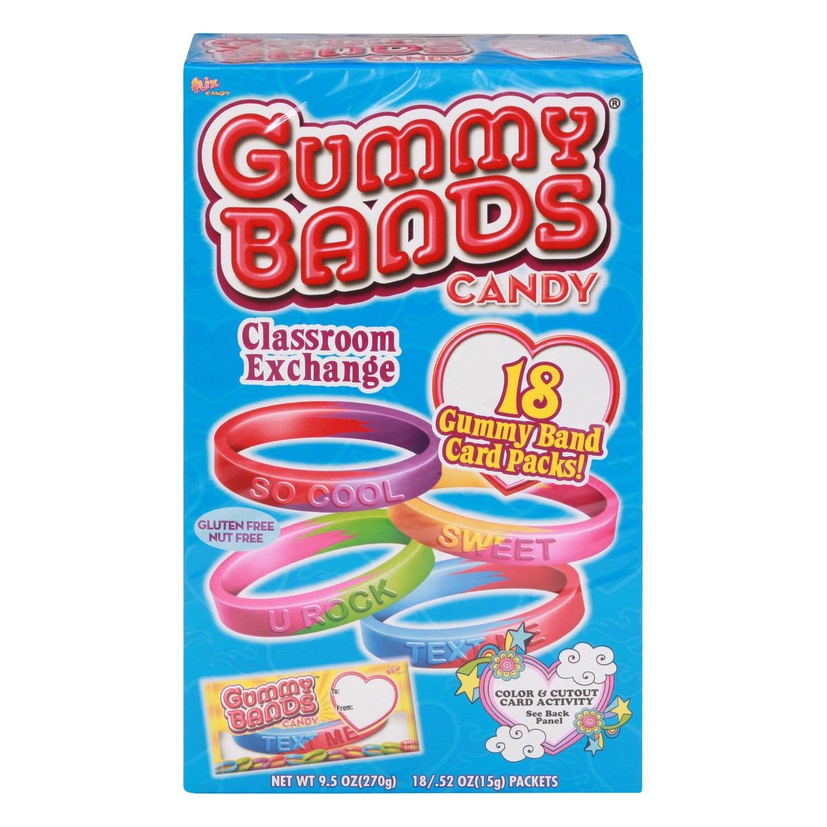 slide 1 of 9, Flix Candy Gummy Bands Valentine's Exchange Treats, 18 ct; 0.53 oz