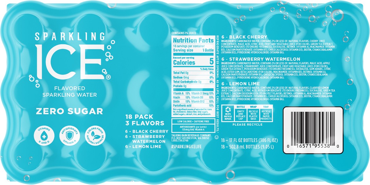 slide 7 of 11, Sparkling ICE 18 Pack Zero Sugar 3 Flavors Sparkling Water 18 - 17 fl oz Bottles - 18 ct, 18 ct