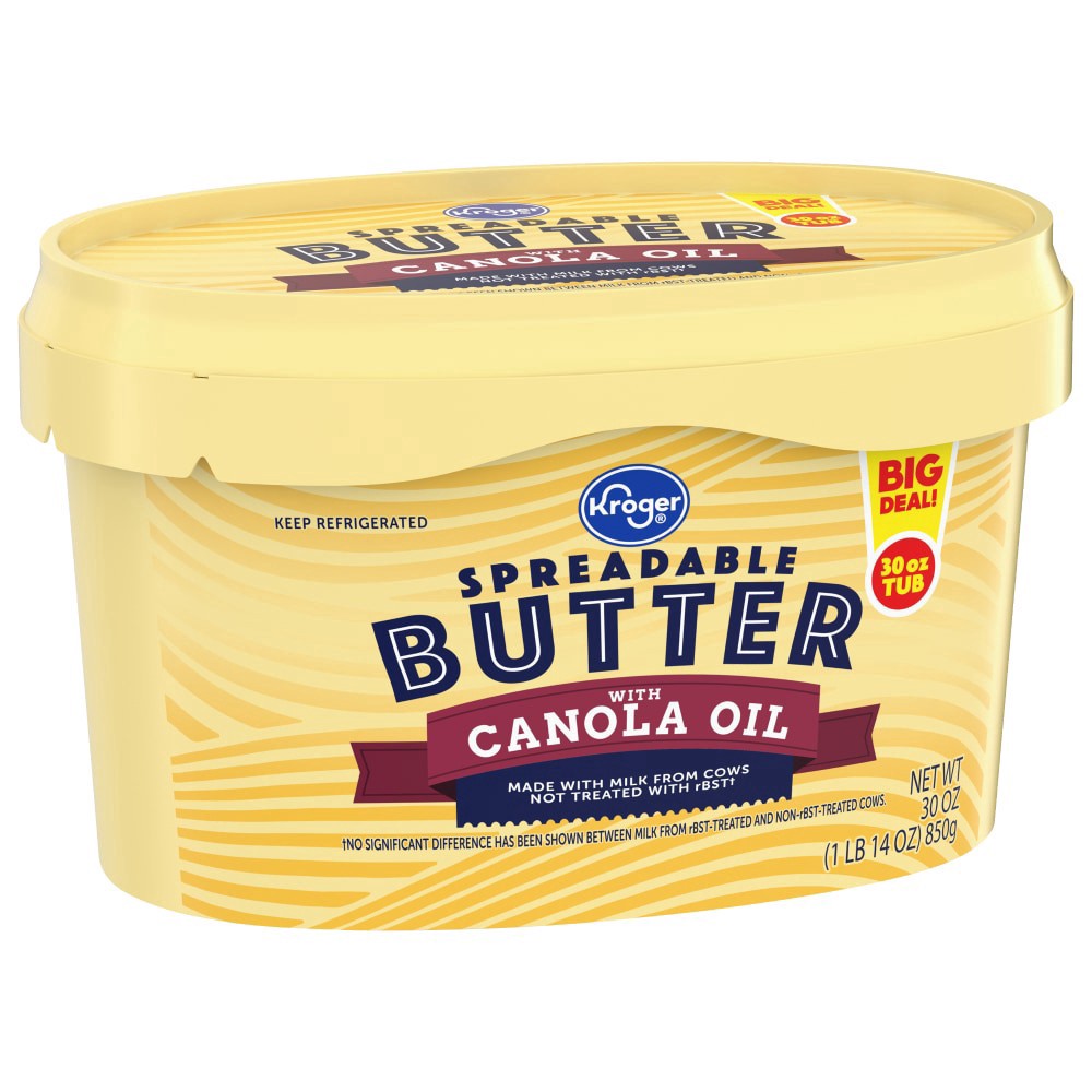 slide 4 of 6, Kroger Spreadable Butter With Canola Oil, 30 oz