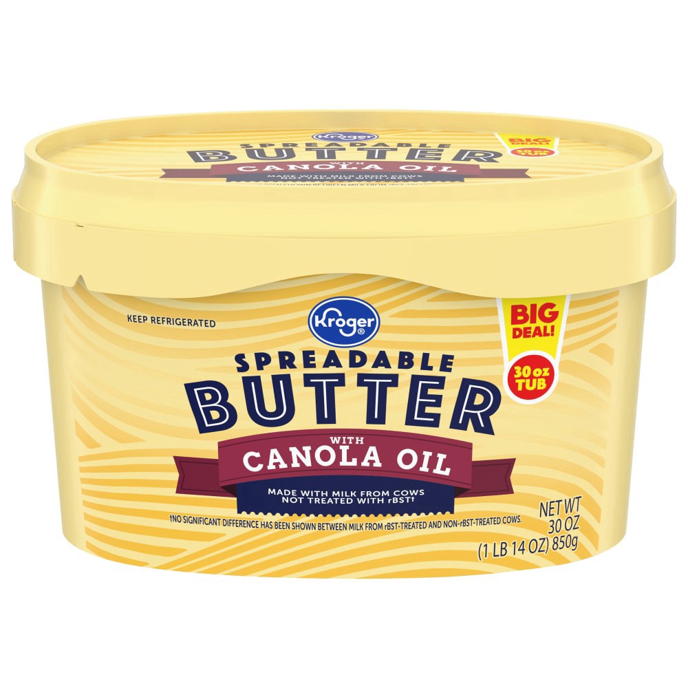 slide 5 of 6, Kroger Spreadable Butter With Canola Oil, 30 oz